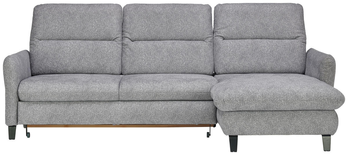 ECKSOFA Hellgrau Plüsch  - Hellgrau/Schwarz, KONVENTIONELL, Textil/Metall (254/190cm) - Livetastic