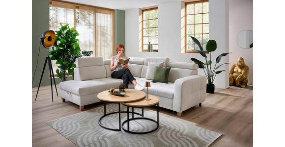 ECKSOFA inkl. Funktionen Weiß Samt - Weiß, Natur, Holz/Textil (206/261cm) - Venda