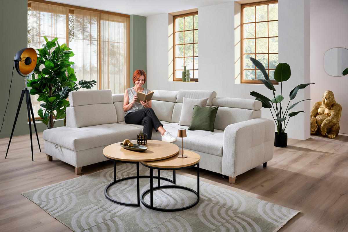 ECKSOFA in Samt Weiß  - Weiß, Natur, Holz/Textil (206/261cm) - Venda