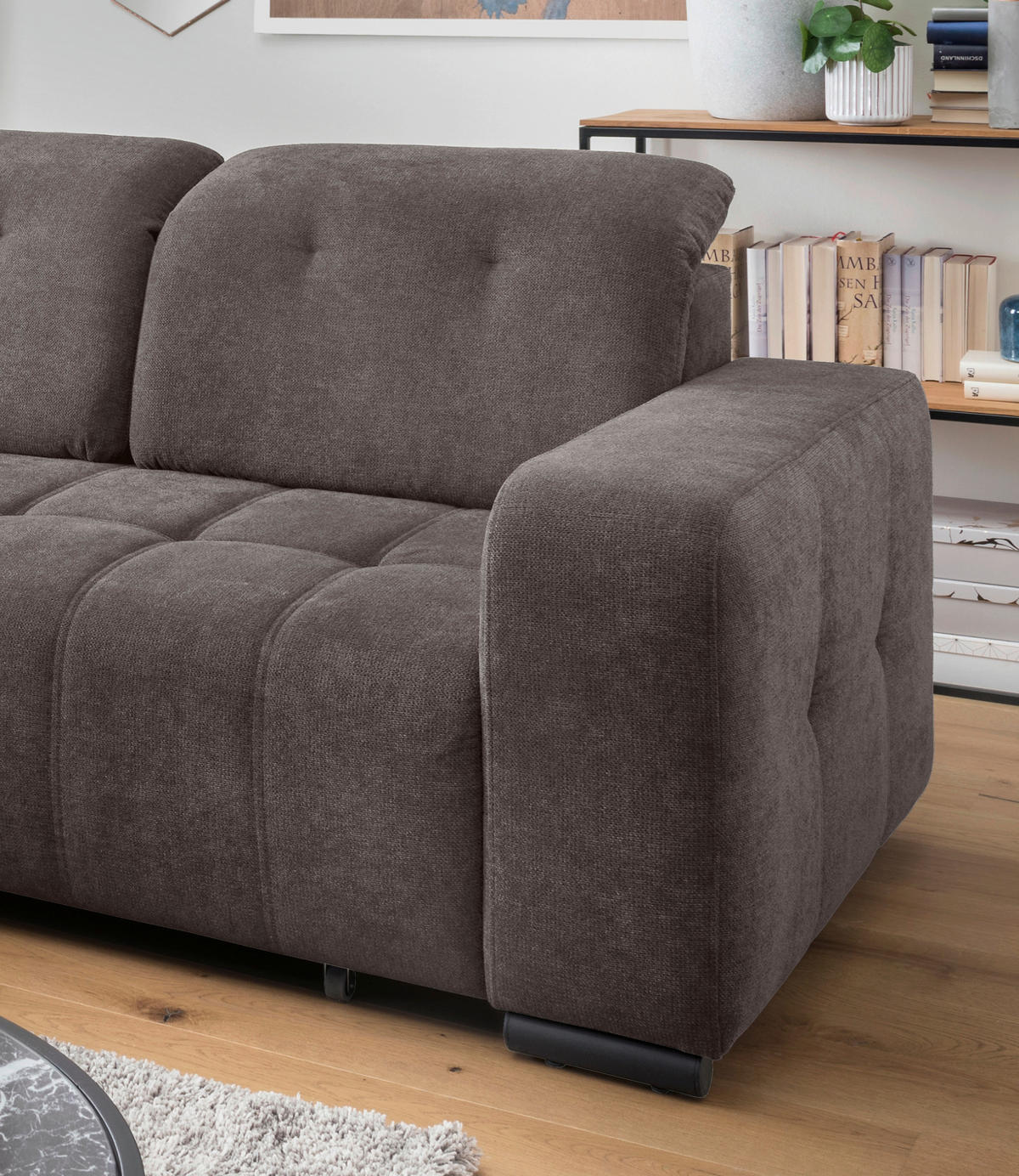 ECKSOFA VICARI Braun Mikrofaser Kopfteilverstellung, Sitzvorzug  - Schwarz/Braun, MODERN, Textil/Metall (185/292cm) - Livetastic