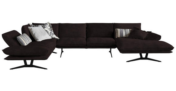 WOHNLANDSCHAFT in Echtleder Dunkelbraun - Dunkelbraun/Schwarz, Natur, Leder/Metall (217/359/155cm) - Dieter Knoll