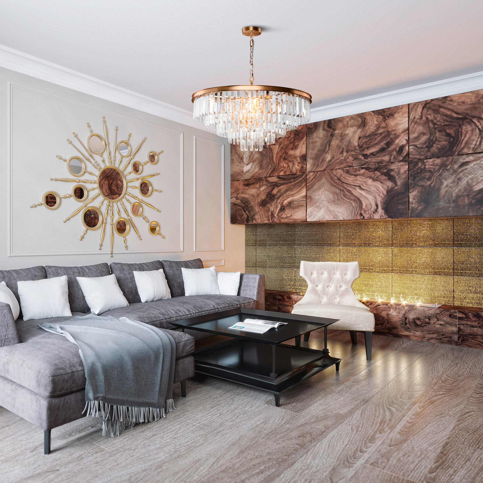 KRONLEUCHTER 70/70/45 cm    - Messingfarben, Trend, Glas/Metall (70/70/45cm) - MAYTONI
