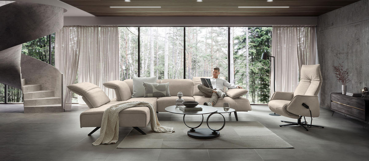 ECKSOFA Echtleder Beige  - Anthrazit/Beige, Design, Leder/Metall (230/290cm) - Johann Jakob