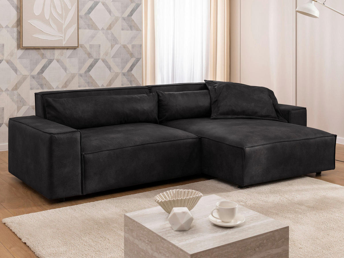 ECKSOFA Curduroy in Lederlook Anthrazit Rückenkissen  251/142 cm  - Anthrazit/Schwarz, Design, Kunststoff/Textil (251/142cm) - P & B