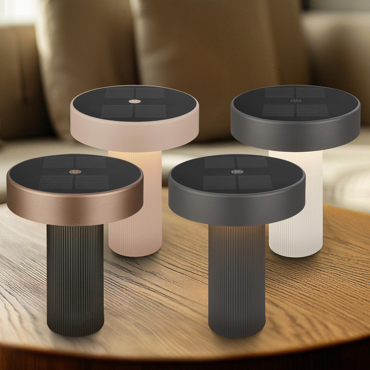 AKKU-TISCHLEUCHTE 16/20 cm  - Anthrazit/Beige, Design, Kunststoff (16/20cm)