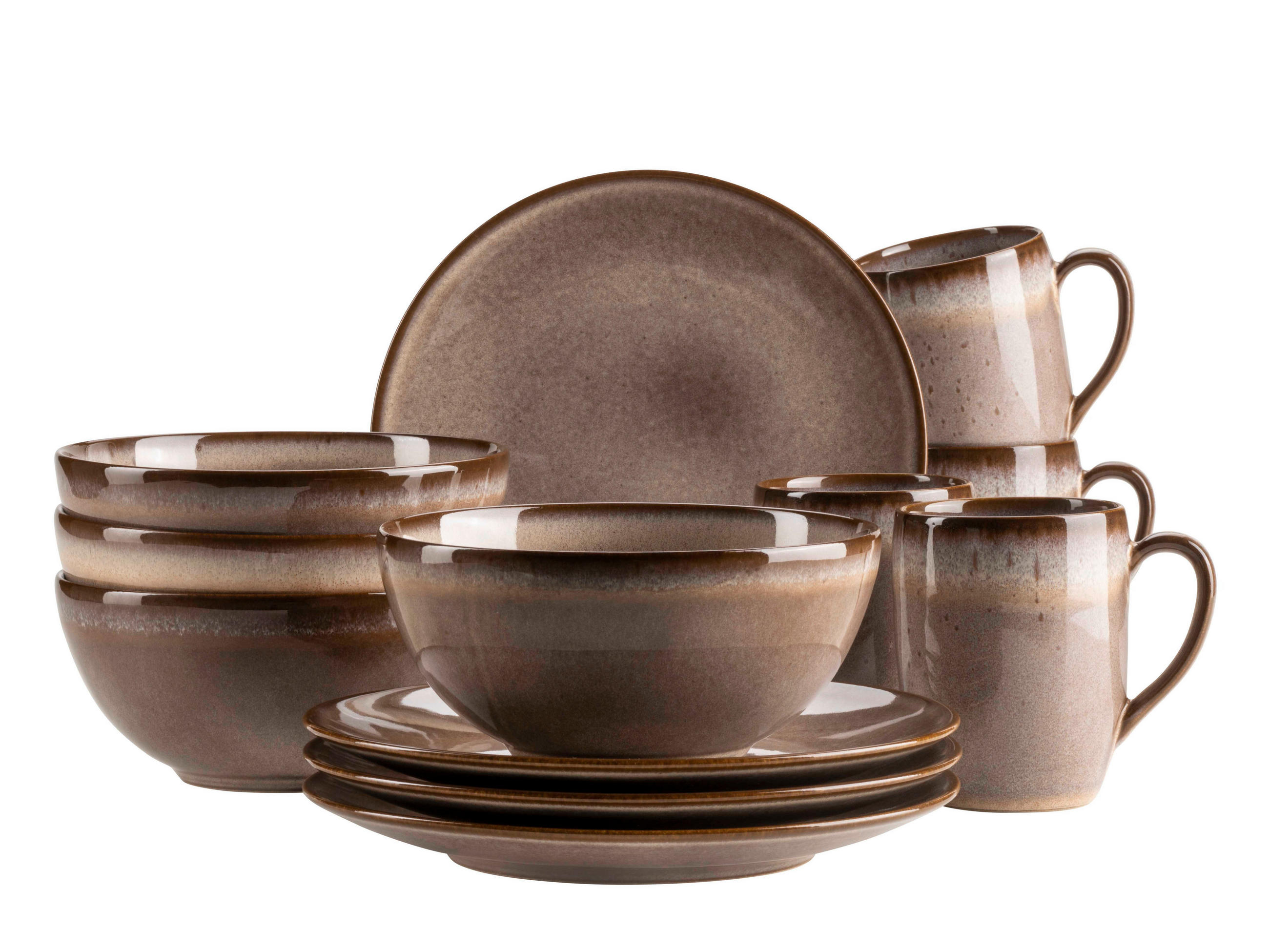 FRÜHSTÜCKSSERVICE SMOKY'S Braun 12-teilig 4 Personen  - Braun, Basics, Keramik - Mäser