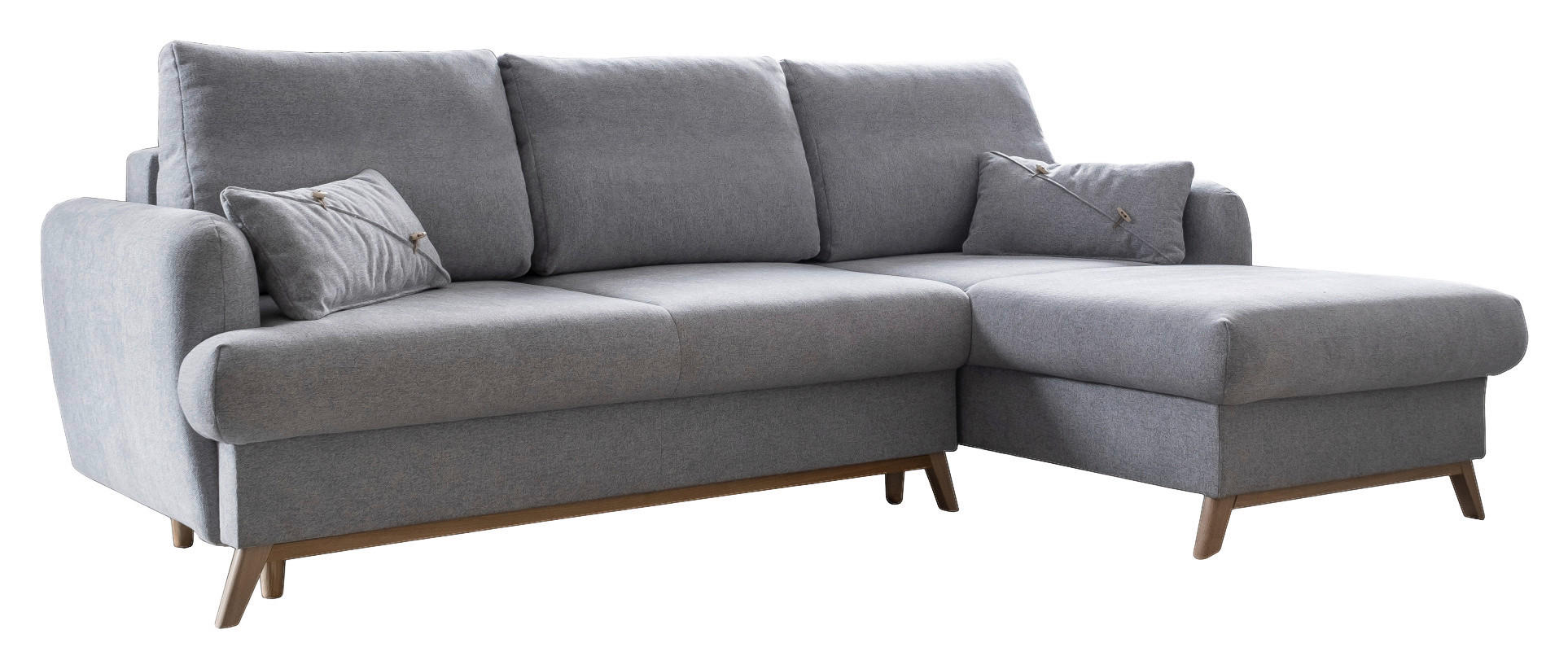 ECKSOFA in Chenille Hellgrau  - Hellgrau/Naturfarben, Holz/Textil (235/157cm) - MID.YOU