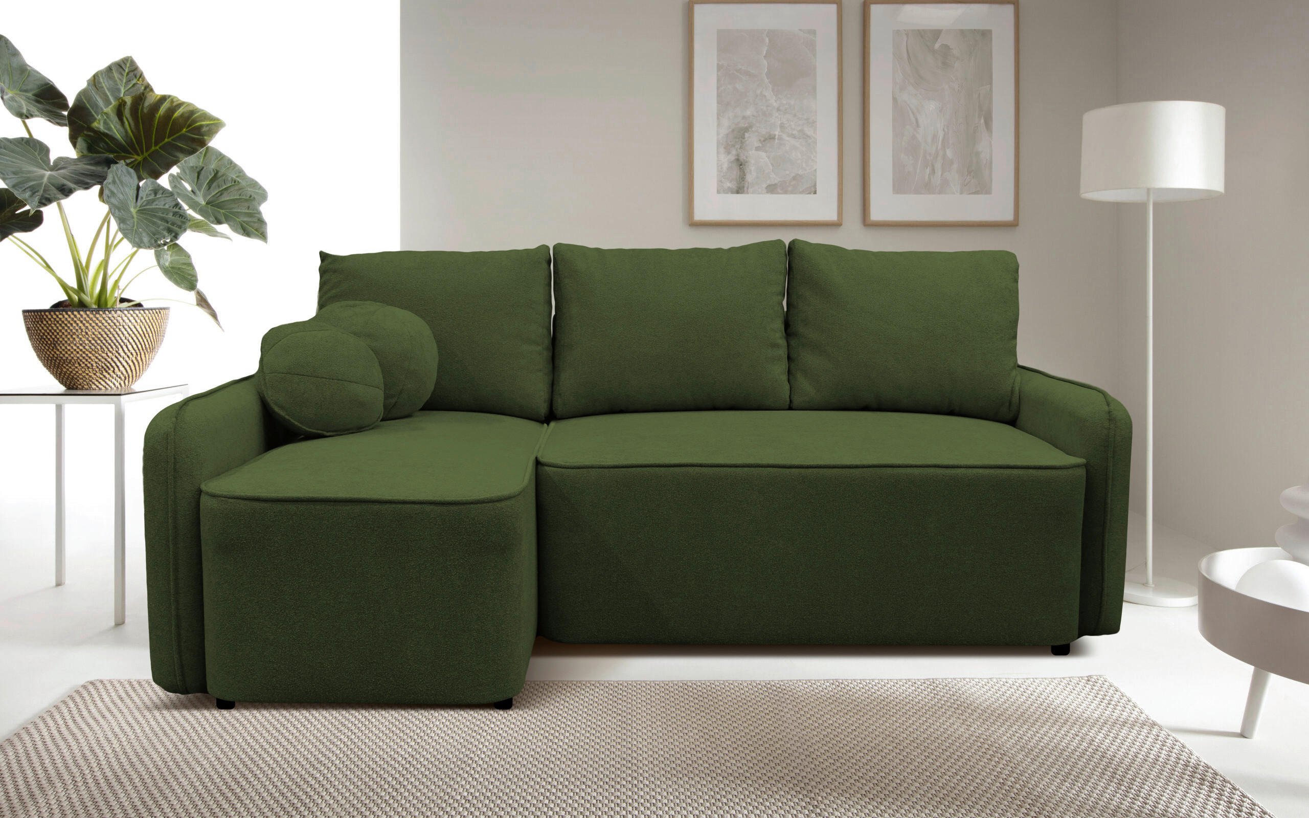 ECKSOFA in Struktur, Bouclé Grün  - Schwarz/Grün, Design, Kunststoff/Textil (143/209cm) - MID.YOU