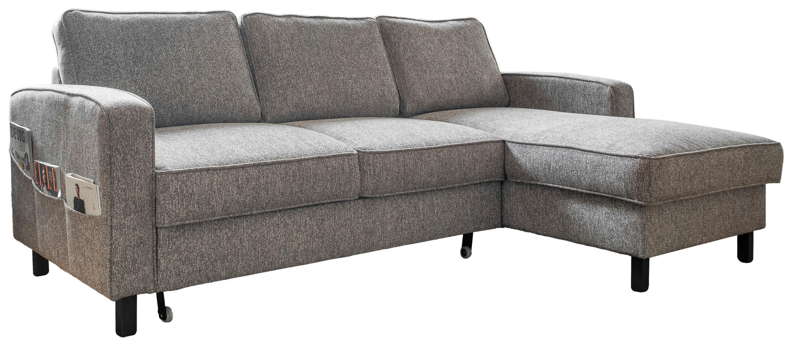 ECKSOFA Grau Struktur  - Schwarz/Grau, Holz/Textil (228/148cm) - MID.YOU