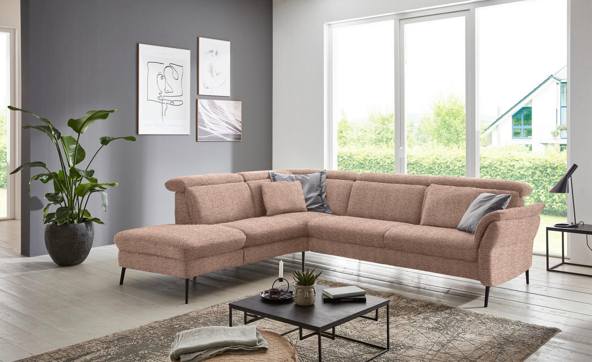 ECKSOFA in Struktur Kupferfarben  - Schwarz/Kupferfarben, Modern, Textil/Metall (235/275cm) - Cantus