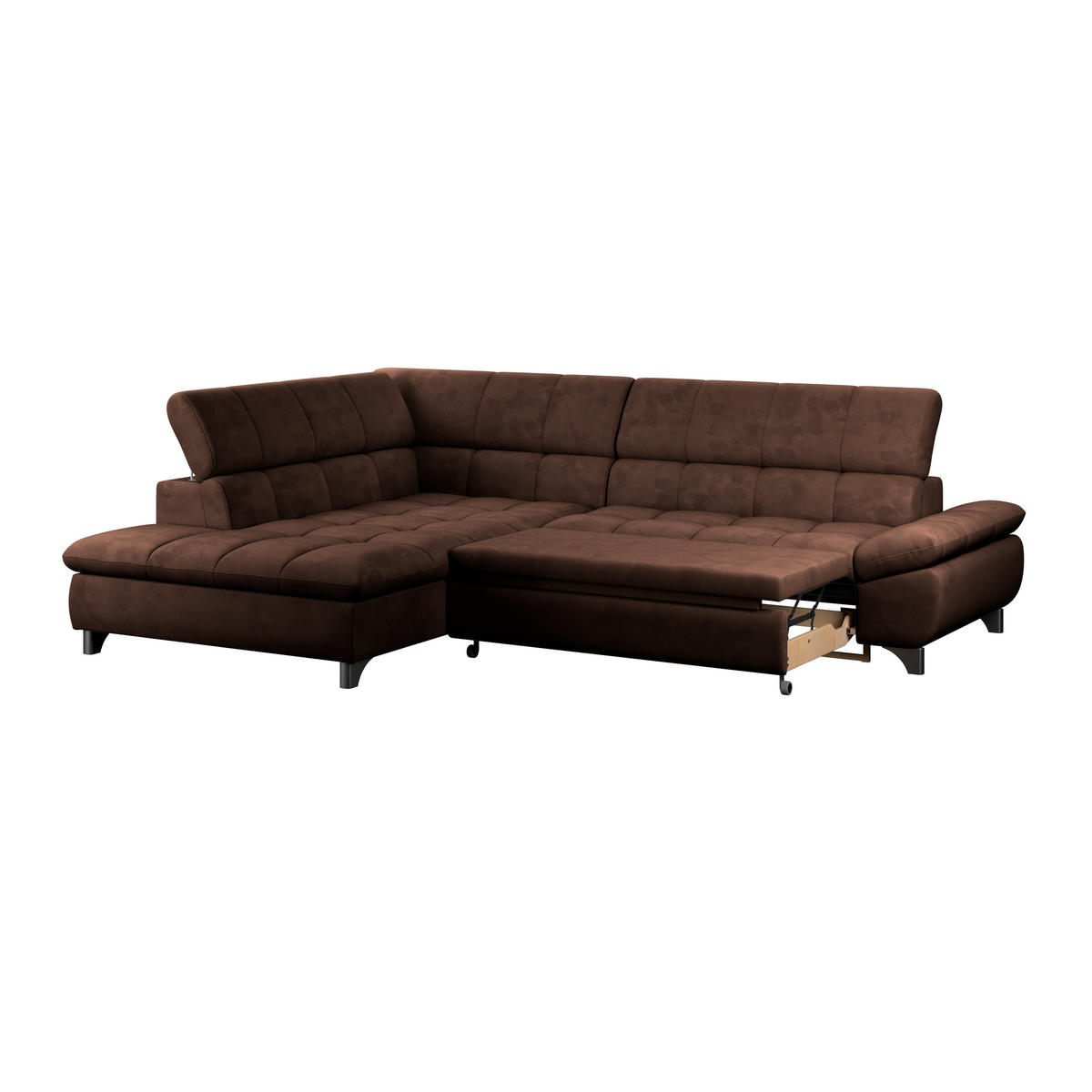 ECKSOFA Braun Chenille  - Chromfarben/Braun, KONVENTIONELL, Textil/Metall (234/312cm) - Livetastic
