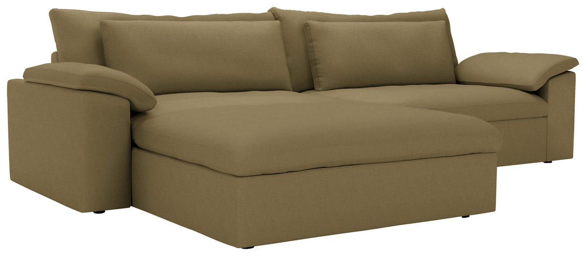 ECKSOFA  Chenille Schilfgrün  - Schilfgrün/Schwarz, Modern, Kunststoff/Textil (198/306cm) - Carryhome