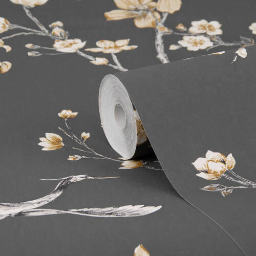 Xora Vliestapete Anthrazit, Gold 52x1000 cm