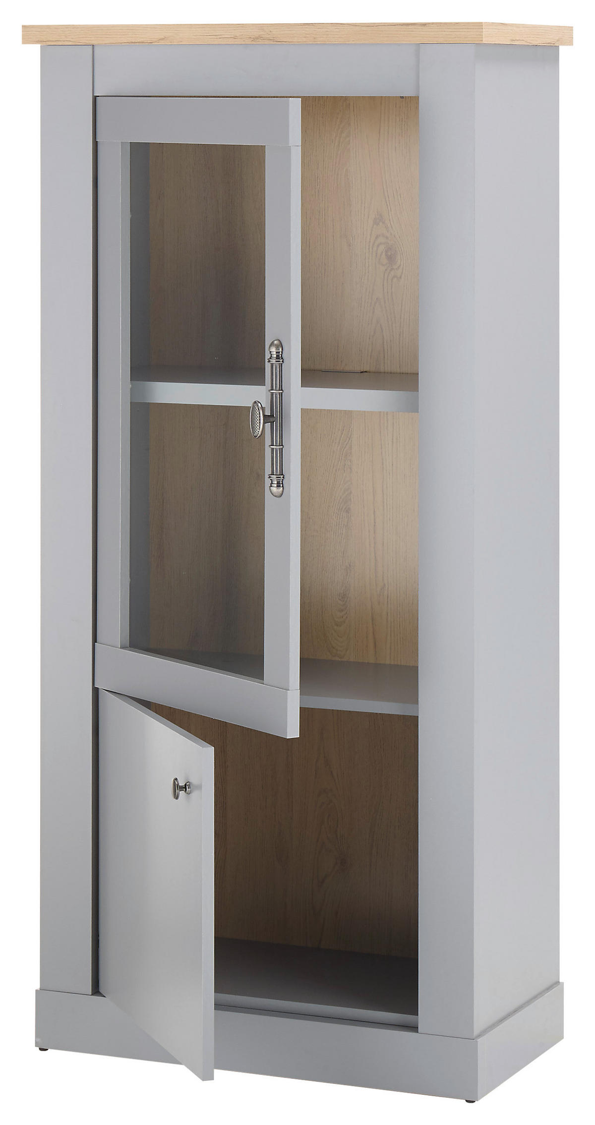VITRINE in Eichefarben, Hellgrau  - Eichefarben/Silberfarben, Design, Holzwerkstoff/Metall (68/142/37cm) - MID.YOU