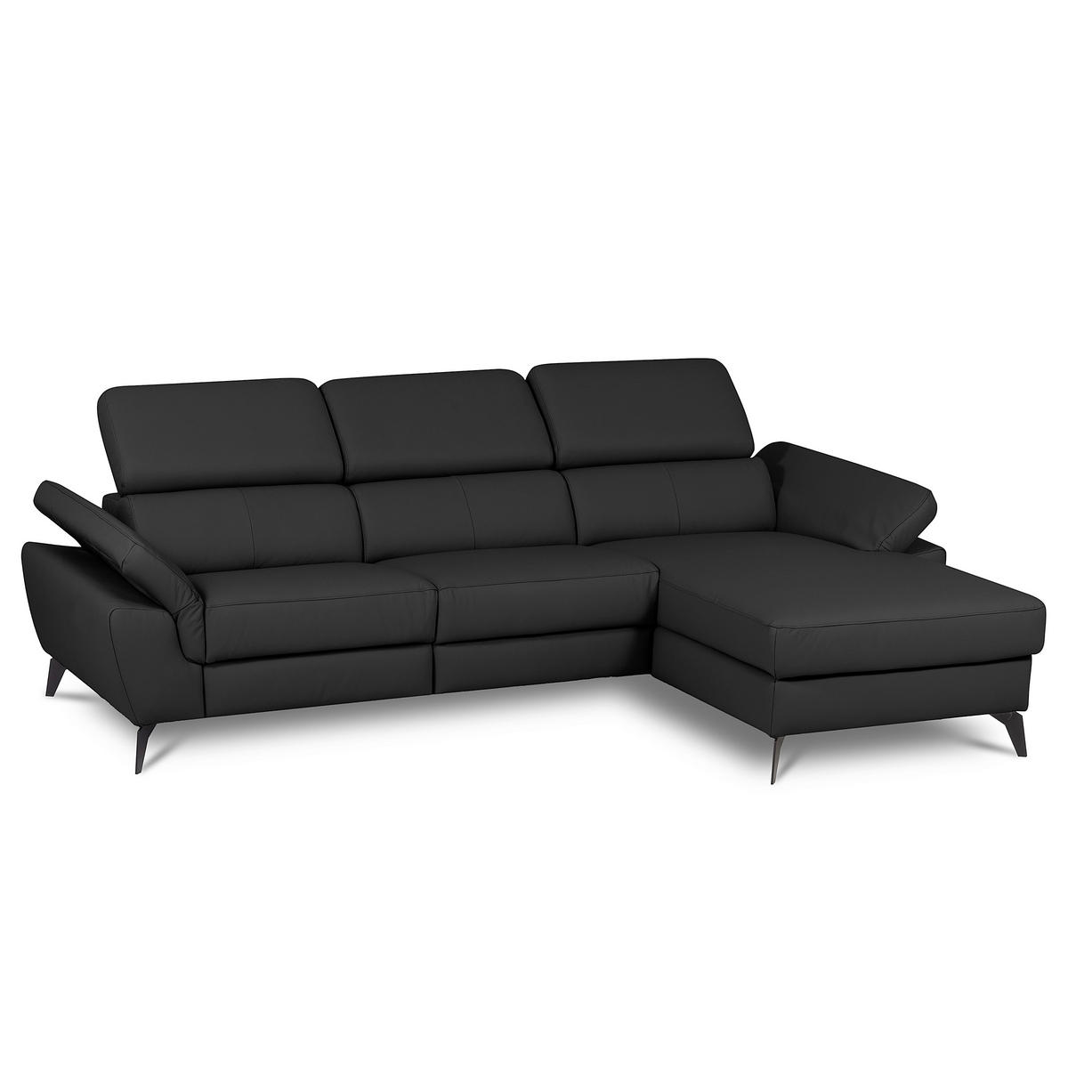 ECKSOFA SONO in Lederlook Echtleder Schwarz Armteilverstellung, Kopfteilverstellung  252/179 cm  - Schwarz, Design, Leder/Textil (252/179cm) - Livetastic