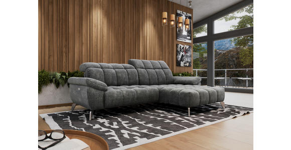 ECKSOFA inkl. Funktionen Dunkelgrau Chenille  - Dunkelgrau/Silberfarben, Design, Textil/Metall (266/105-178cm) - Xora