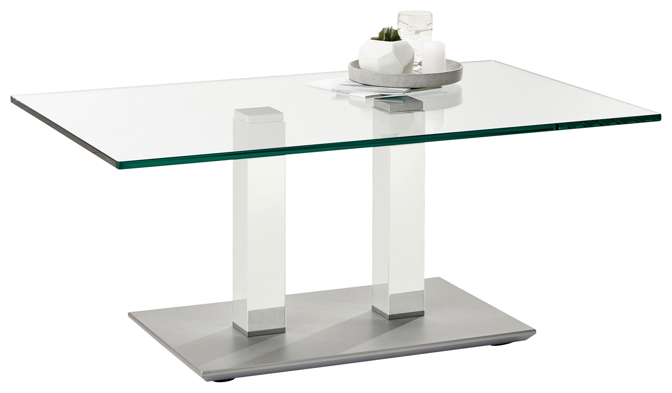 COUCHTISCH Klarglas 110/70/46-65 cm rechteckig Weiß, Edelstahlfarben  - Edelstahlfarben/Weiß, Design, Glas/Kunststoff (110/70/46-65cm)