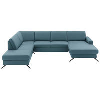 WOHNLANDSCHAFT in Echtleder Blau  - Blau/Schwarz, Design, Leder/Metall (233/339/165cm) - Beldomo Premium