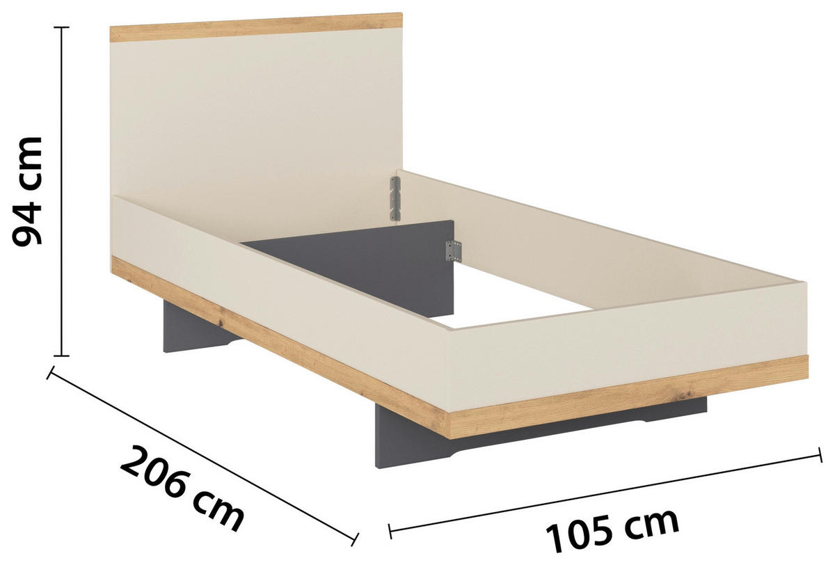 BETT - Champagner/Eiche Artisan, Design (100/200cm) - Stylife