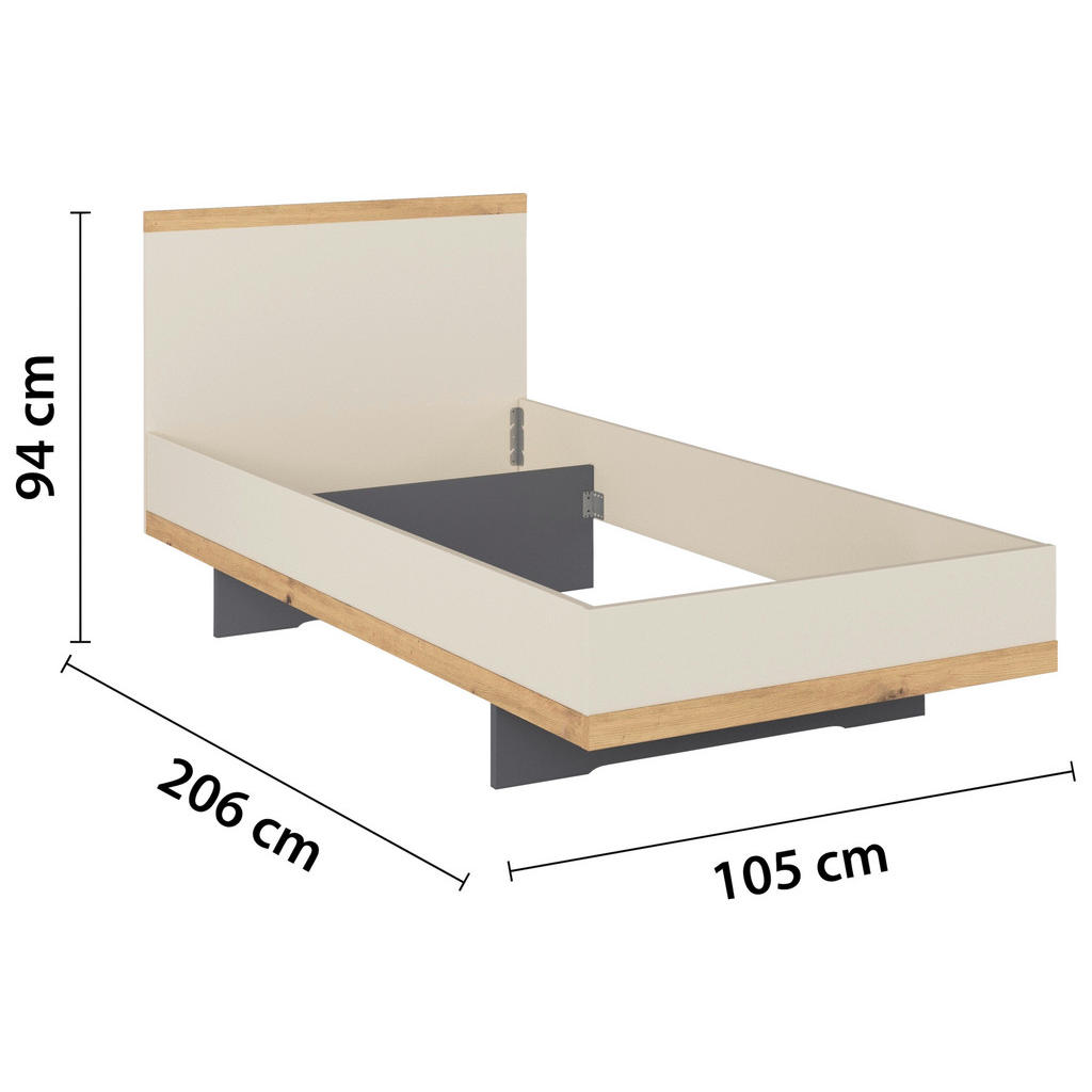 Thumbnail - Stylife Bett, Champagner, Eiche Artisan, 100x200 cm, Blauer Engel, Goldenes M, Made in Germany,