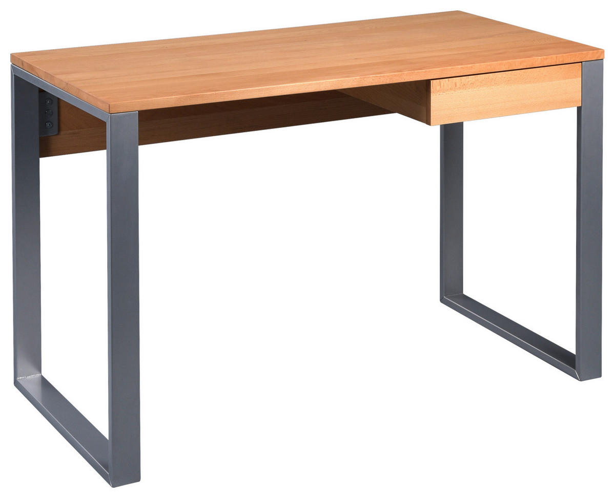 SCHREIBTISCH 120/60/75 cm Schwarz, Kernbuche Stauraum  - Schwarz/Kernbuche, Natur, Holz/Metall (120/60/75cm) - Livetastic