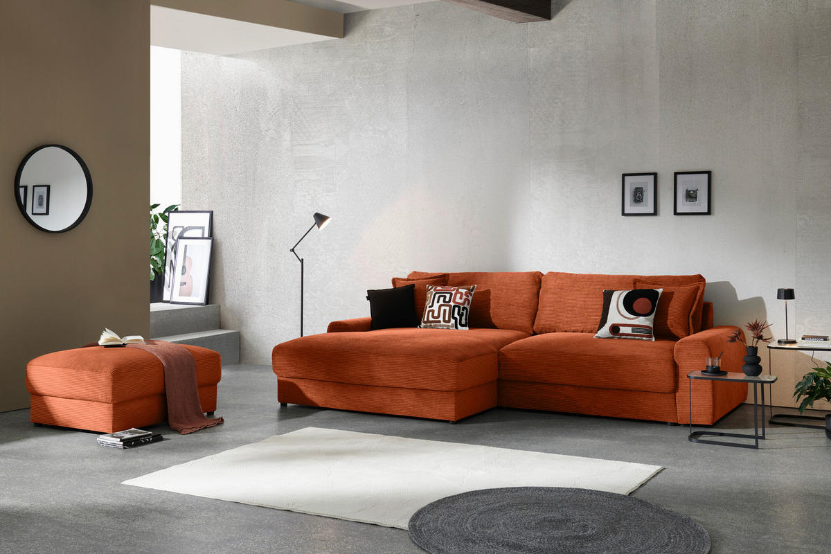 ECKSOFA Terracotta Cord  - Terracotta/Schwarz, MODERN, Kunststoff/Textil (180/300cm) - Carryhome