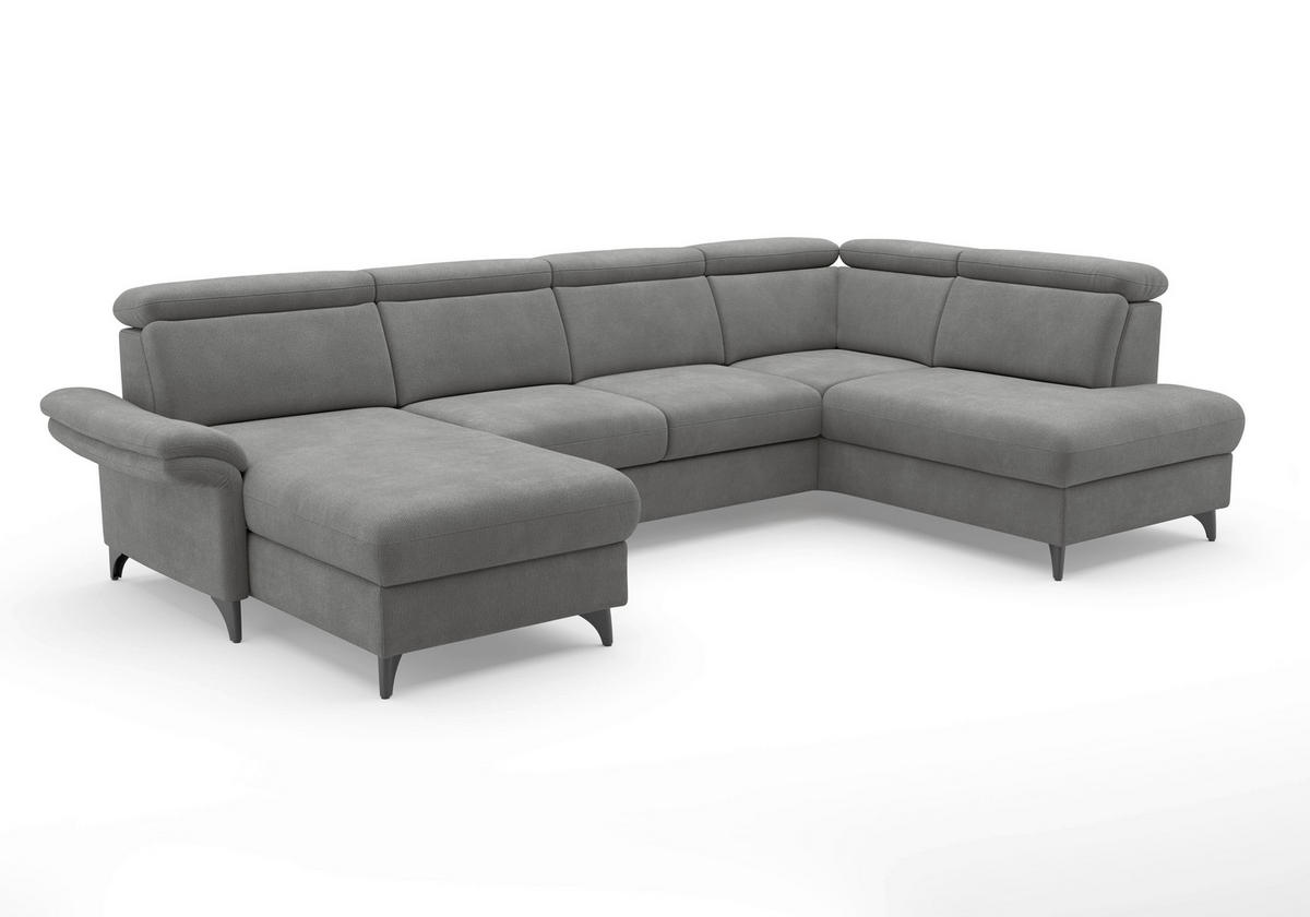 WOHNLANDSCHAFT GLENDALE E in Flachgewebe Grau  - Schwarz/Grau, KONVENTIONELL, Textil/Metall (166/321/193cm) - Sit & More