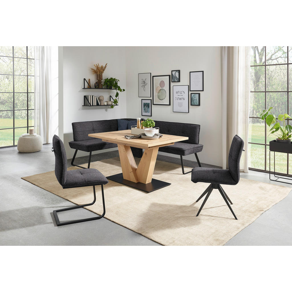 Thumbnail - Dieter Knoll Eckbank, Anthrazit, Schwarz, Metall, Textil, 3-Sitzer, L-Form, 204x134 cm, Emas, Fußauswahl, Lederauswahl, ...