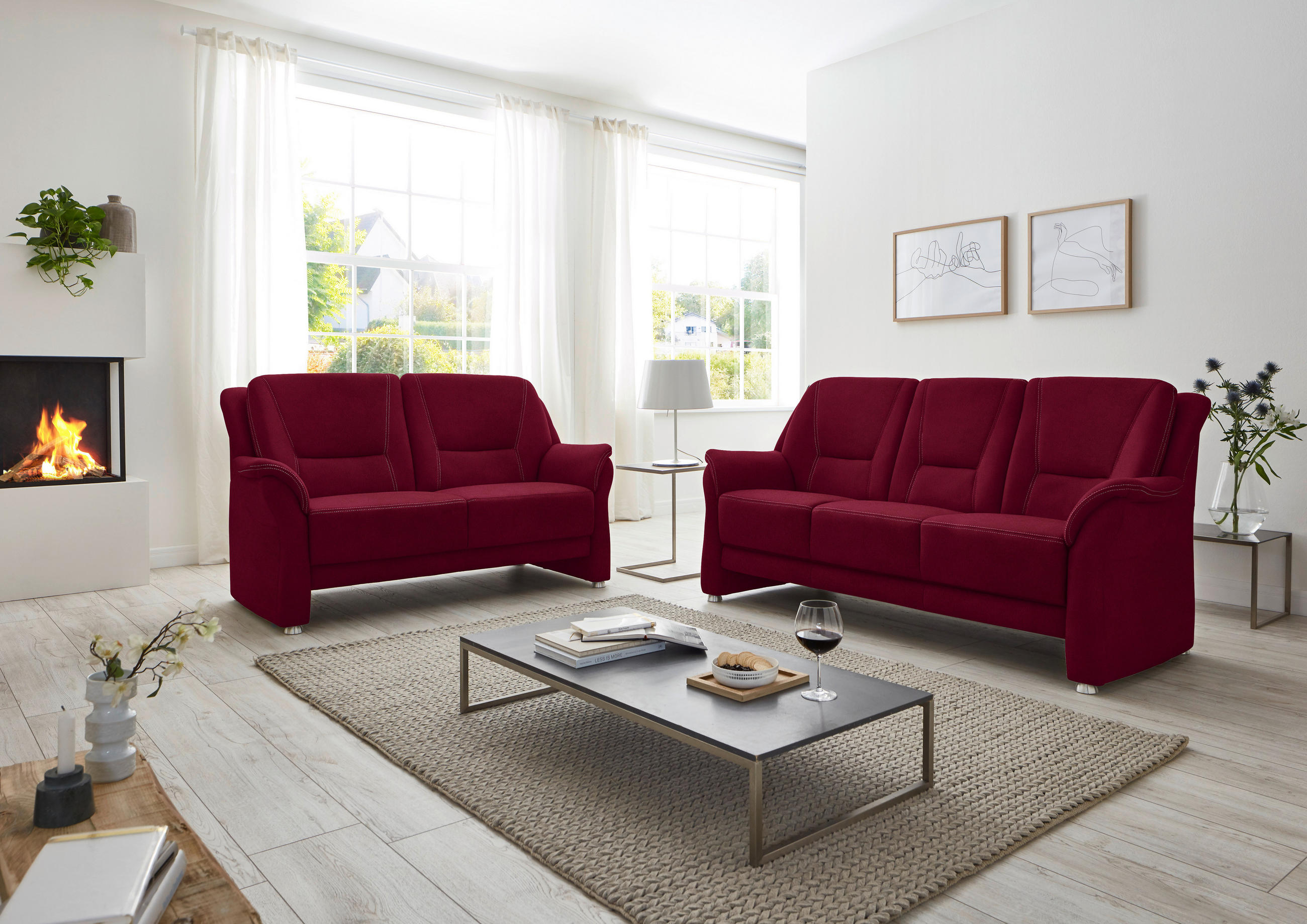 2,5-SITZER in Mikrofaser Rot  - Beige/Rot, Konventionell, Textil/Metall (172/100/89cm) - Beldomo Comfort