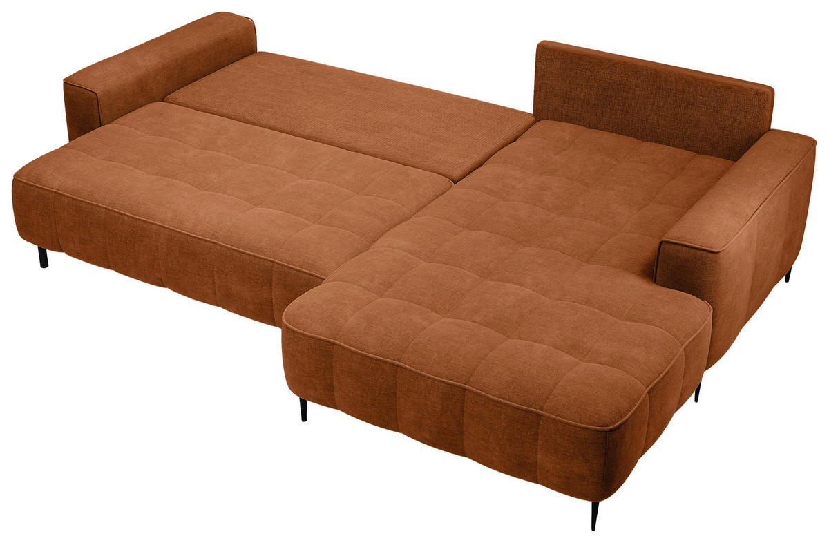 ECKSCHLAFSOFA Florence  mit Schlafen auf Sitzhöhe Velours Cognac  - Cognac/Schwarz, Basics, Textil/Metall (280/166cm) - Livetastic