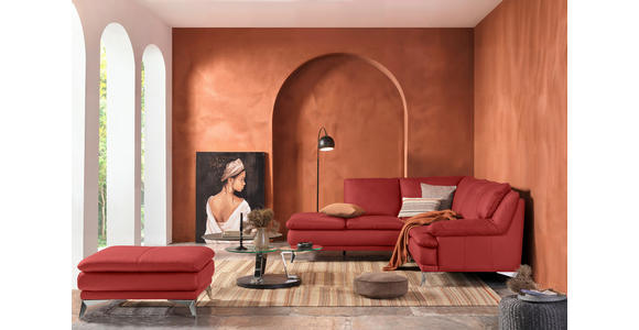 ECKSOFA Rot Echtleder  - Chromfarben/Rot, Design, Leder/Metall (224/252cm) - Novel