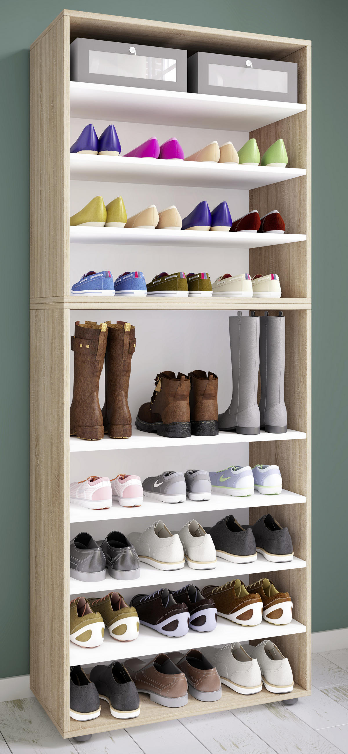 SCHUHREGAL 70/183/37 cm  - Schwarz/Sonoma Eiche, Konventionell, Holzwerkstoff/Kunststoff (70/183/37cm) - MID.YOU