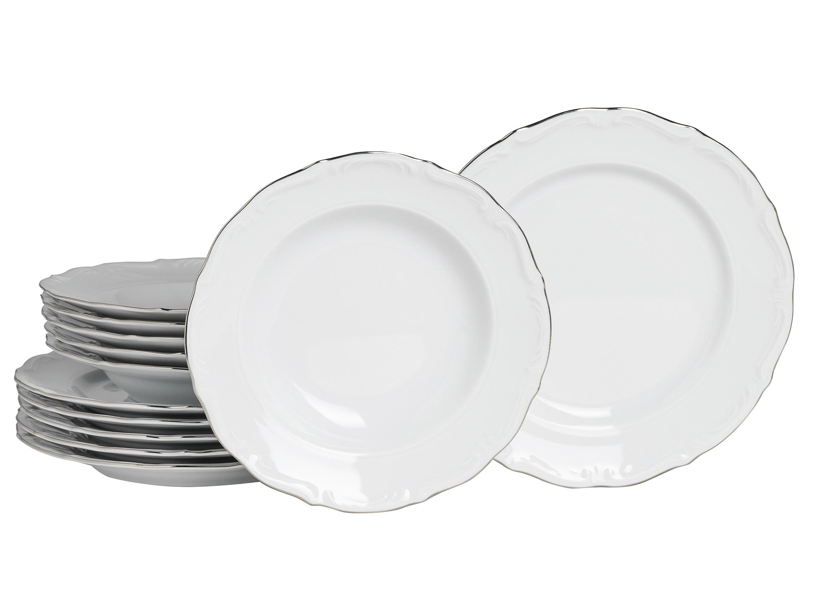 TAFELSERVICE Weiß, Platinfarben 12-teilig Maria Theresia Platin  - Platinfarben/Weiß, Basics, Keramik - Creatable