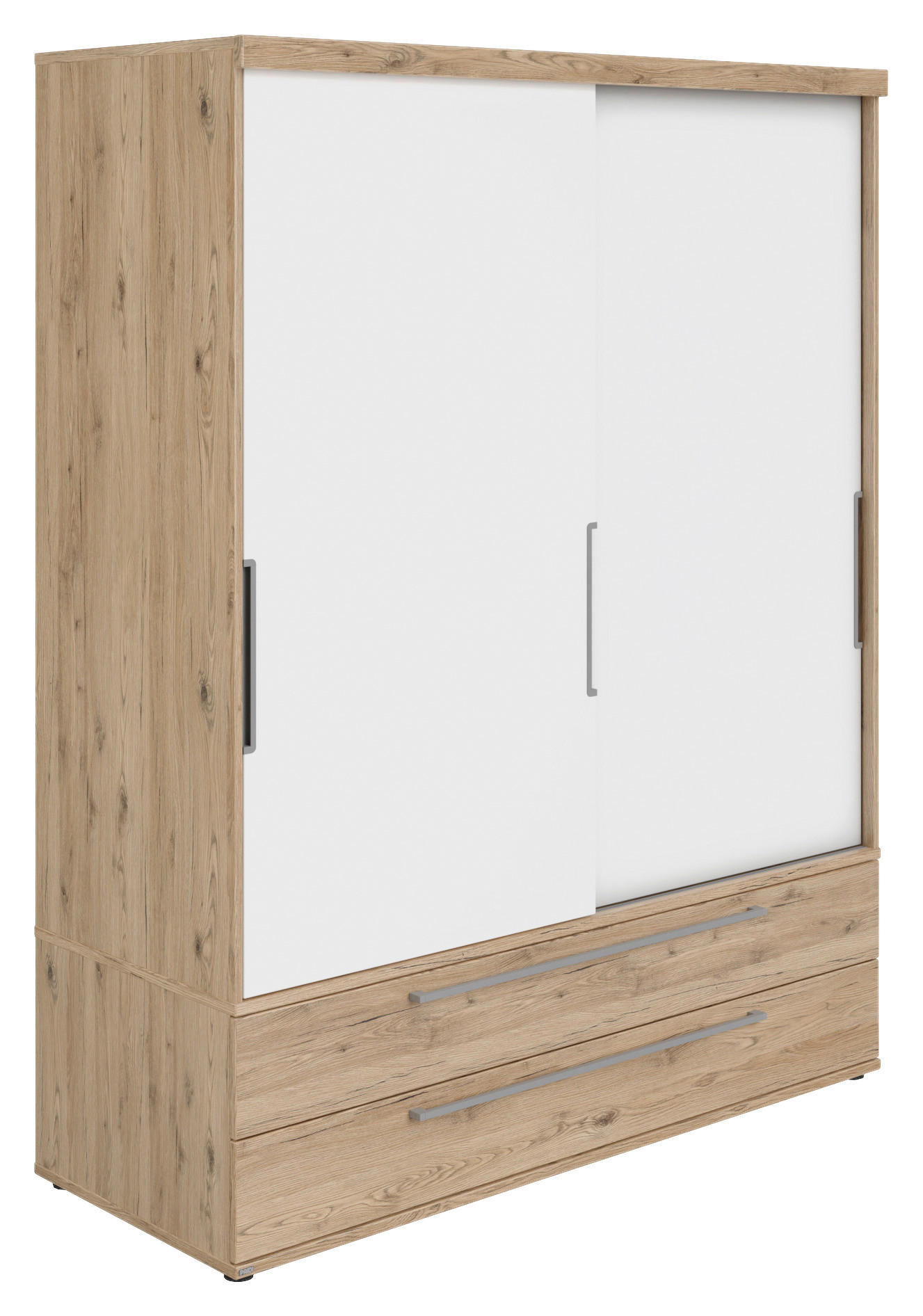 SCHIEBETÜRENSCHRANK Weiß, Eichefarben 2 Tür(en)  - Eichefarben/Weiß, Design, Holzwerkstoff/Metall (164,1/206,9/63,9cm) - Paidi