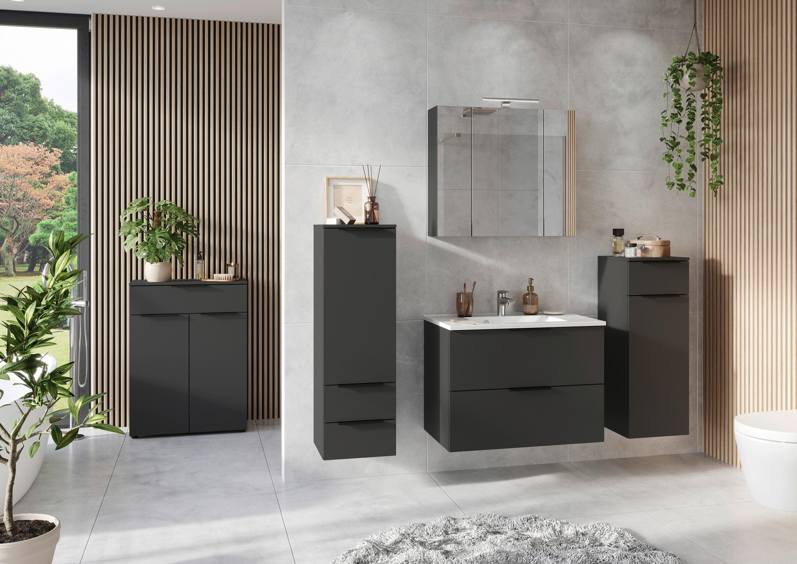 Thumbnail - Germania Midischrank, Graphit, Holzwerkstoff, 1 Fächer, 2 Schublade(n) Schubladen, 36x111x34 cm, Beimöbel erhältlich, hä...