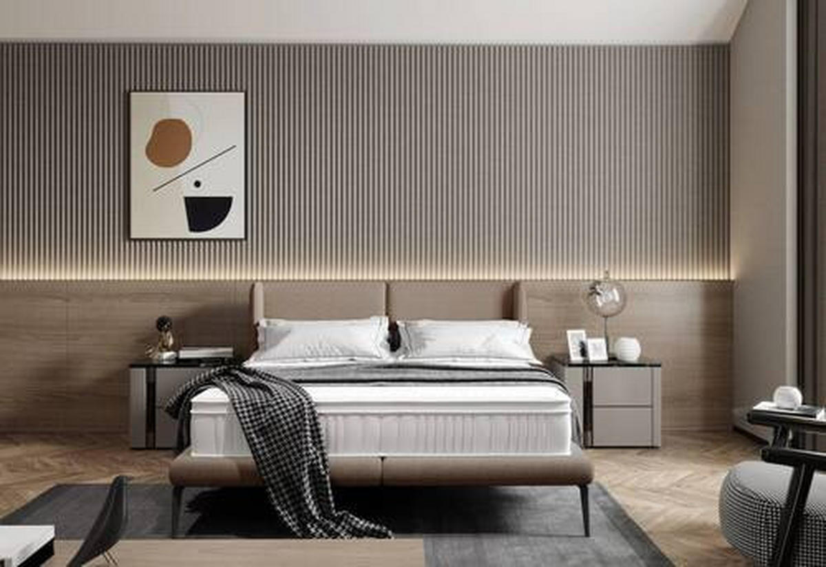 Polsterbett inkl. Matratze Matratze, gepolstertes Kopfteil, Topper Braun 180/200 cm  - Creme/Schwarz, MODERN, Textil/Metall (180/200cm) - Livetastic
