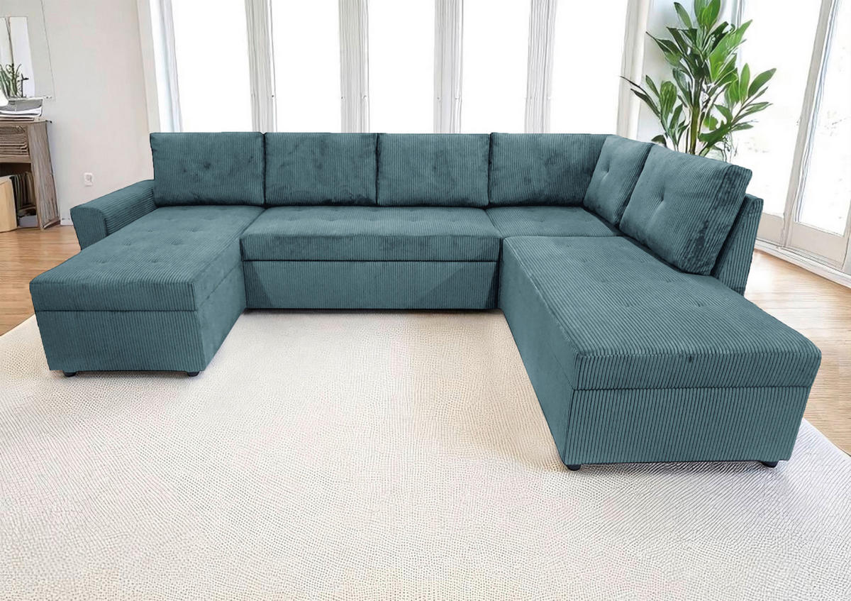 WOHNLANDSCHAFT TERMOLI Hellblau Cord  - Schwarz/Hellblau, Design, Kunststoff/Textil (155/297/212cm) - MID.YOU