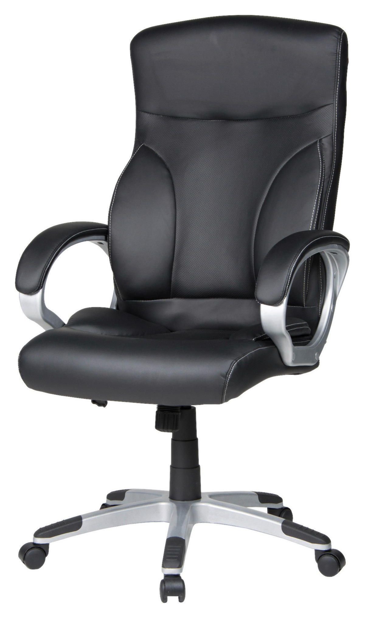 CHEFSESSEL Lederlook Schwarz  - Silberfarben/Schwarz, KONVENTIONELL, Kunststoff/Textil (65/114-122/65cm) - Boxxx