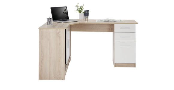 ECKSCHREIBTISCH 120/150/75 cm in Weiß, Eichefarben - Eichefarben/Alufarben, KONVENTIONELL, Holzwerkstoff/Kunststoff (120/150/75cm) - Venda