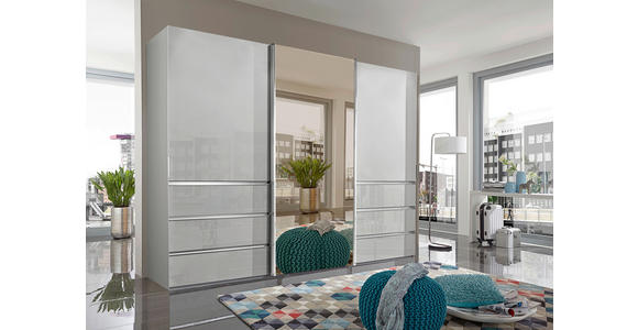 SCHWEBETÜRENSCHRANK 300/217/67 cm 3-türig Weiß - Chromfarben/Weiß, Design, Glas/Holzwerkstoff (300/217/67cm) - Novel