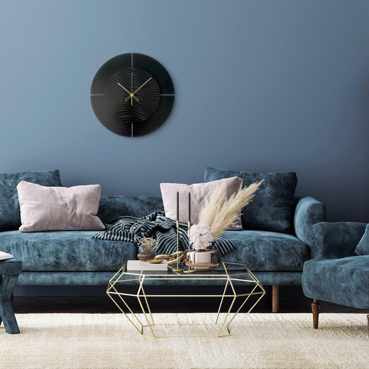 WANDUHR - Schwarz, Goldfarben  - Goldfarben/Schwarz, Basics, Holz/Kunststoff (57cm)