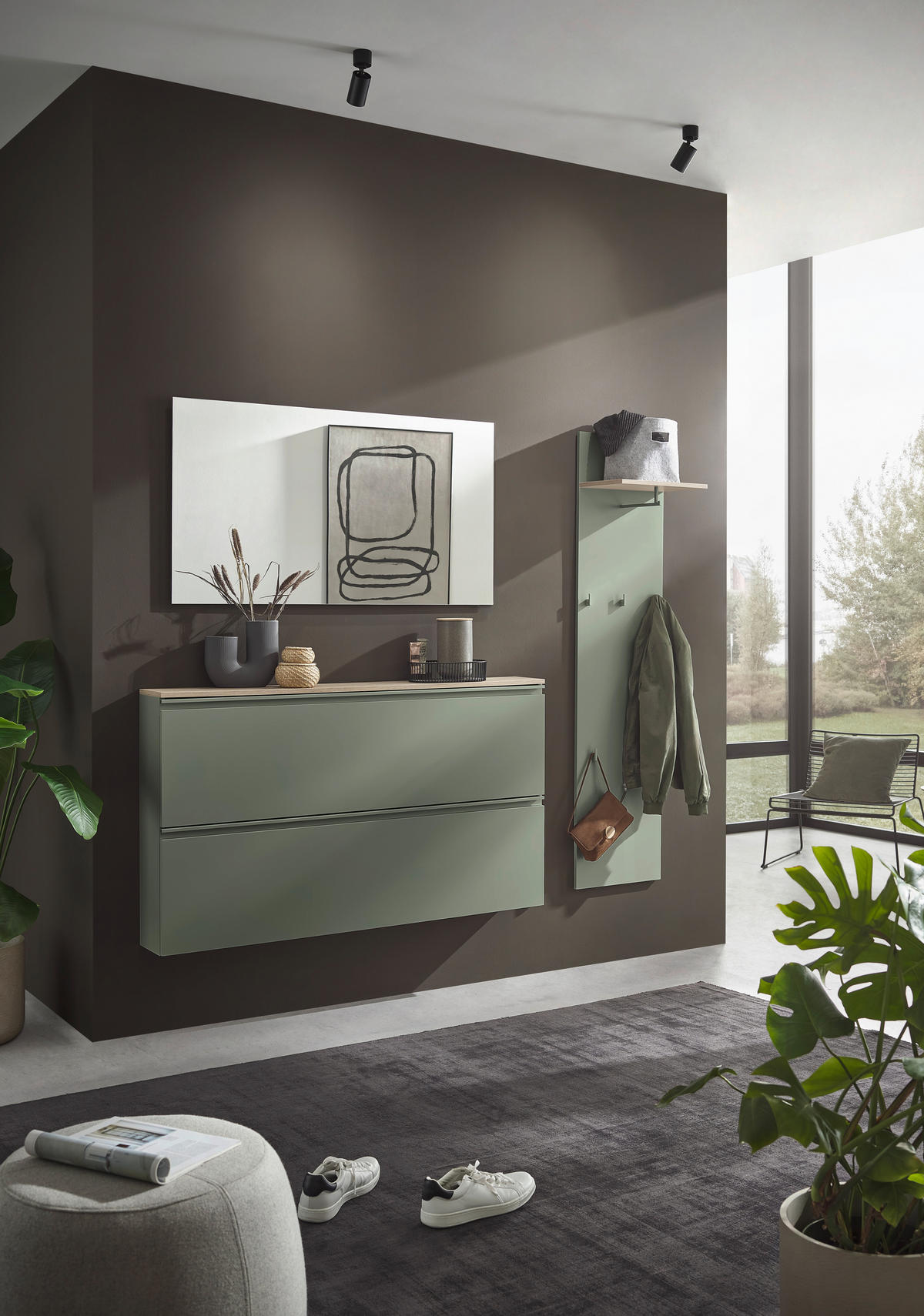 SCHUHSCHRANK Grün, Eichefarben  - Eichefarben/Grün, Design, Holzwerkstoff/Metall (140,1/80/19cm) - Voleo