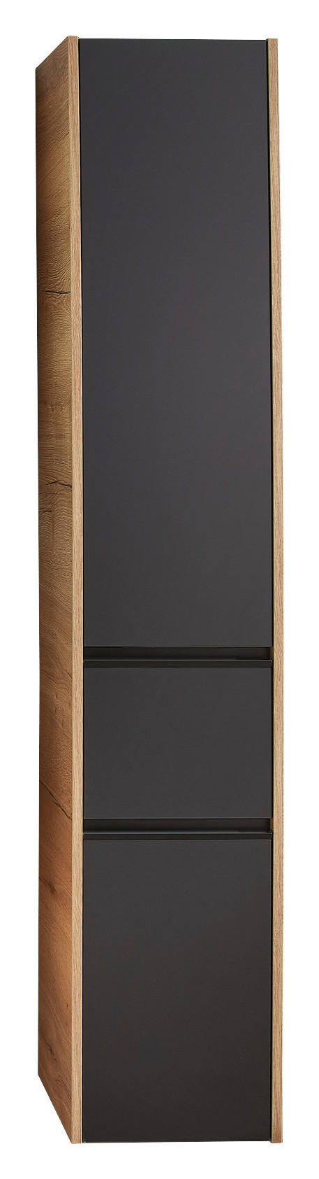 Thumbnail - Sadena Hochschrank Palermo, Schwarz, Eiche, Holzwerkstoff, 3 Fächer, 1 Schubladen, 33.3x173.4x33 cm, Made in Germany, hä...