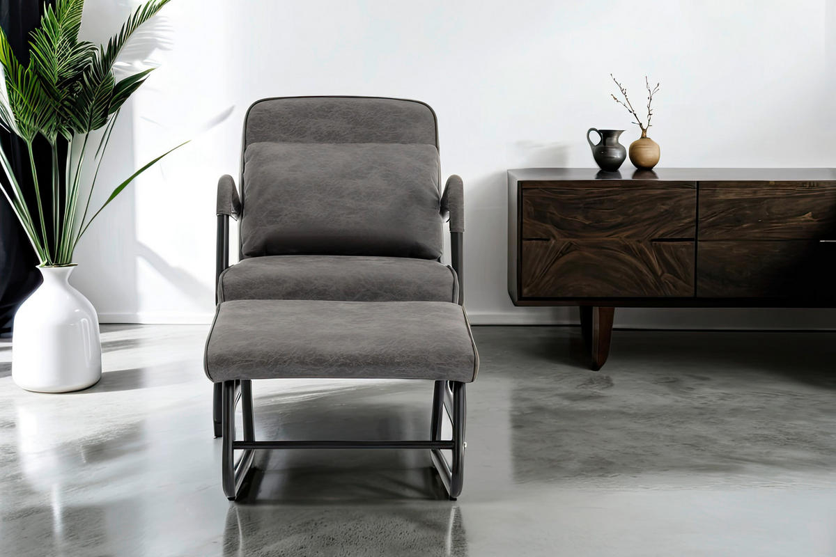 RELAXAČNÍ KŘESLO S TABURETEM, textil, šedá - šedá/černá, Design, kov/textil (80/85/57cm) - Livetastic