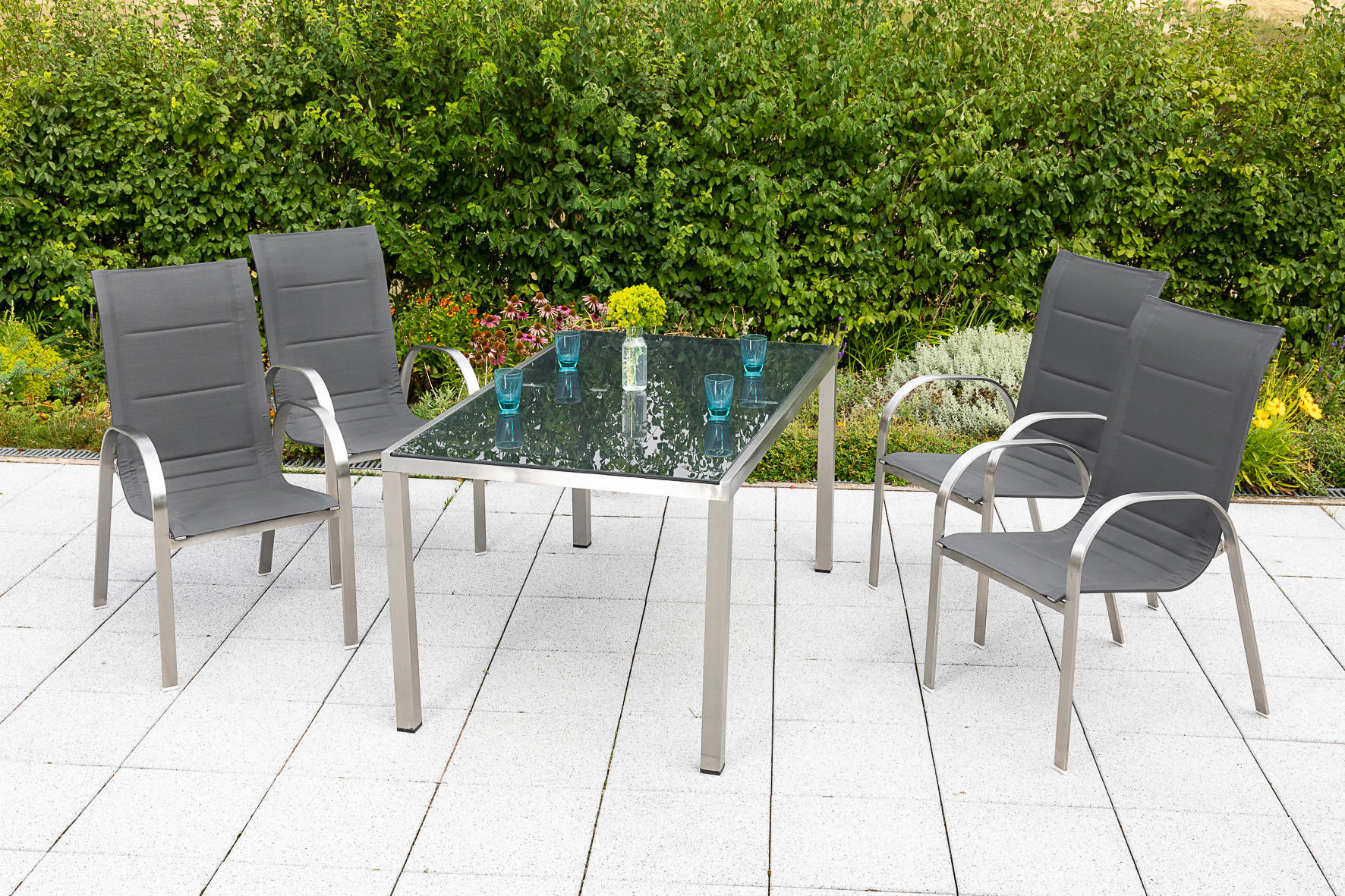 GARTENTISCH 150/90/75 cm Metall  - Silberfarben/Grau, MODERN, Glas/Metall (150/90/75cm) - Gardenson