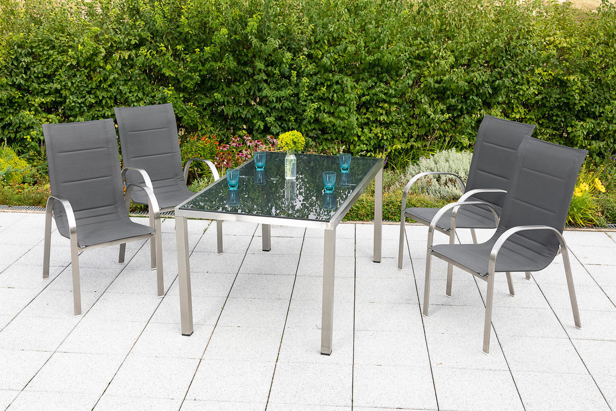 GARTENTISCH Metall Grau, Silberfarben rechteckig  - Silberfarben/Grau, MODERN, Glas/Metall (150/90/75cm) - Gardenson