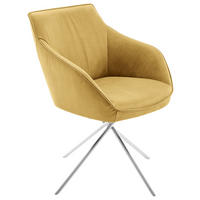 ARMLEHNSTUHL  in Nickel Echtleder naturbelassen  - Edelstahlfarben/Gelb, Design, Leder/Metall (60/84/67cm) - Koinor