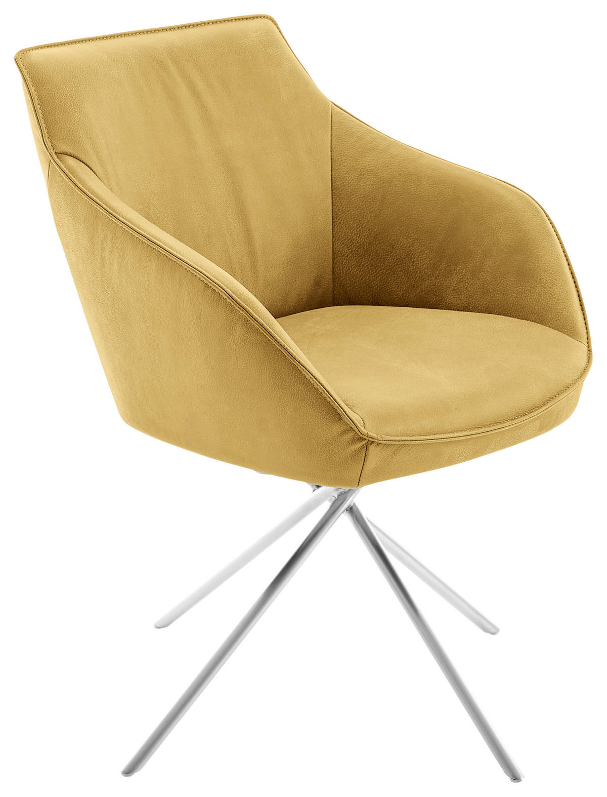 ARMLEHNSTUHL  in Nickel Echtleder naturbelassen  - Edelstahlfarben/Gelb, Design, Leder/Metall (60/84/67cm) - Koinor