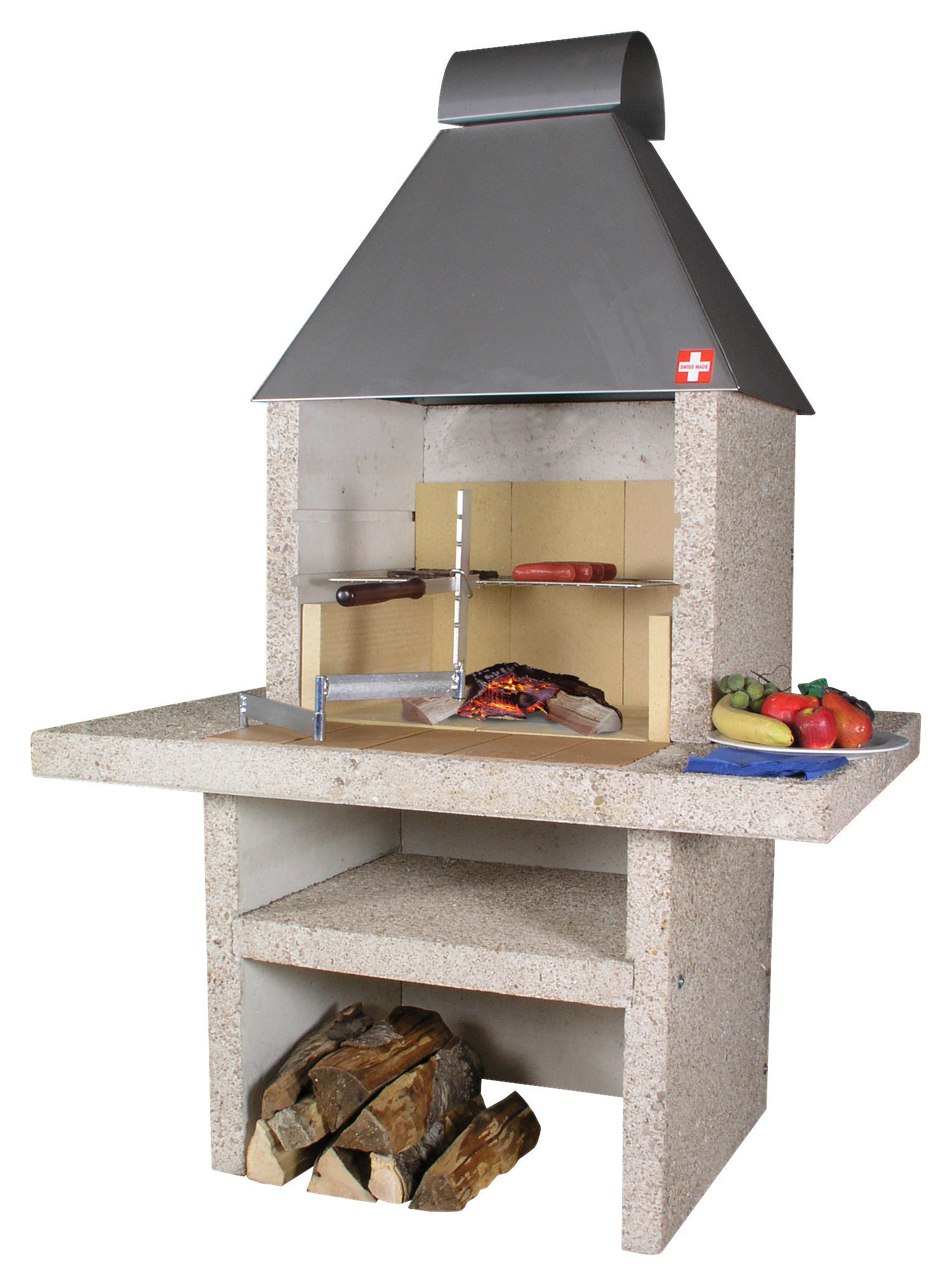 HOLZKOHLEGRILL - Grau, Design, Stein (117/175/80cm) - Nouvel