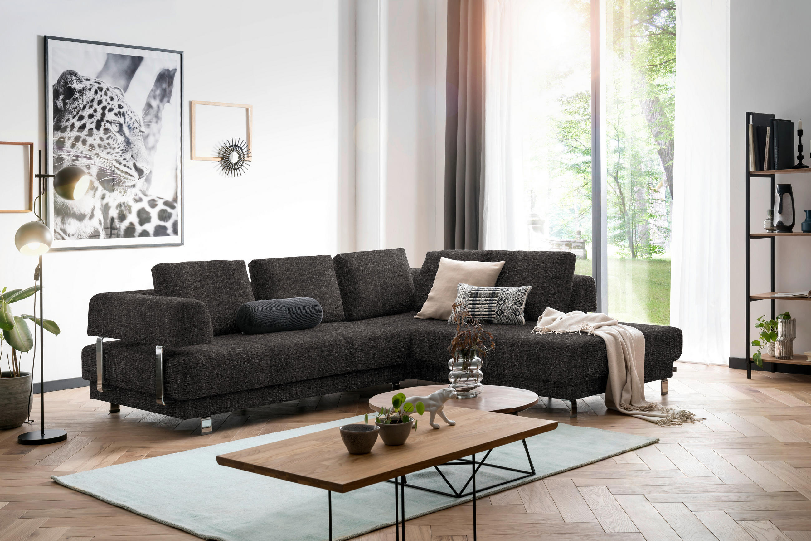 ECKSOFA in Chenille Braun  - Braun, Design, Textil/Metall (277/235cm)